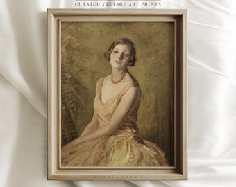 Vintage vrouw portret schilderij Art Print, vrouw Art Print, mensen portret schilderij kunst, vintage portret Art Print #838