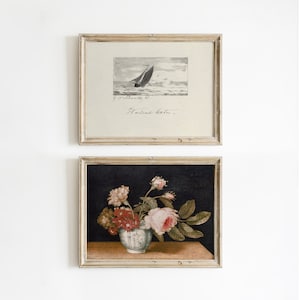 Vintage Art Print Set of Two, Still Life Print, Seascape Sketch Art, Boat Drawing Print, Gallery Wall Art, Housewarming Gift #901