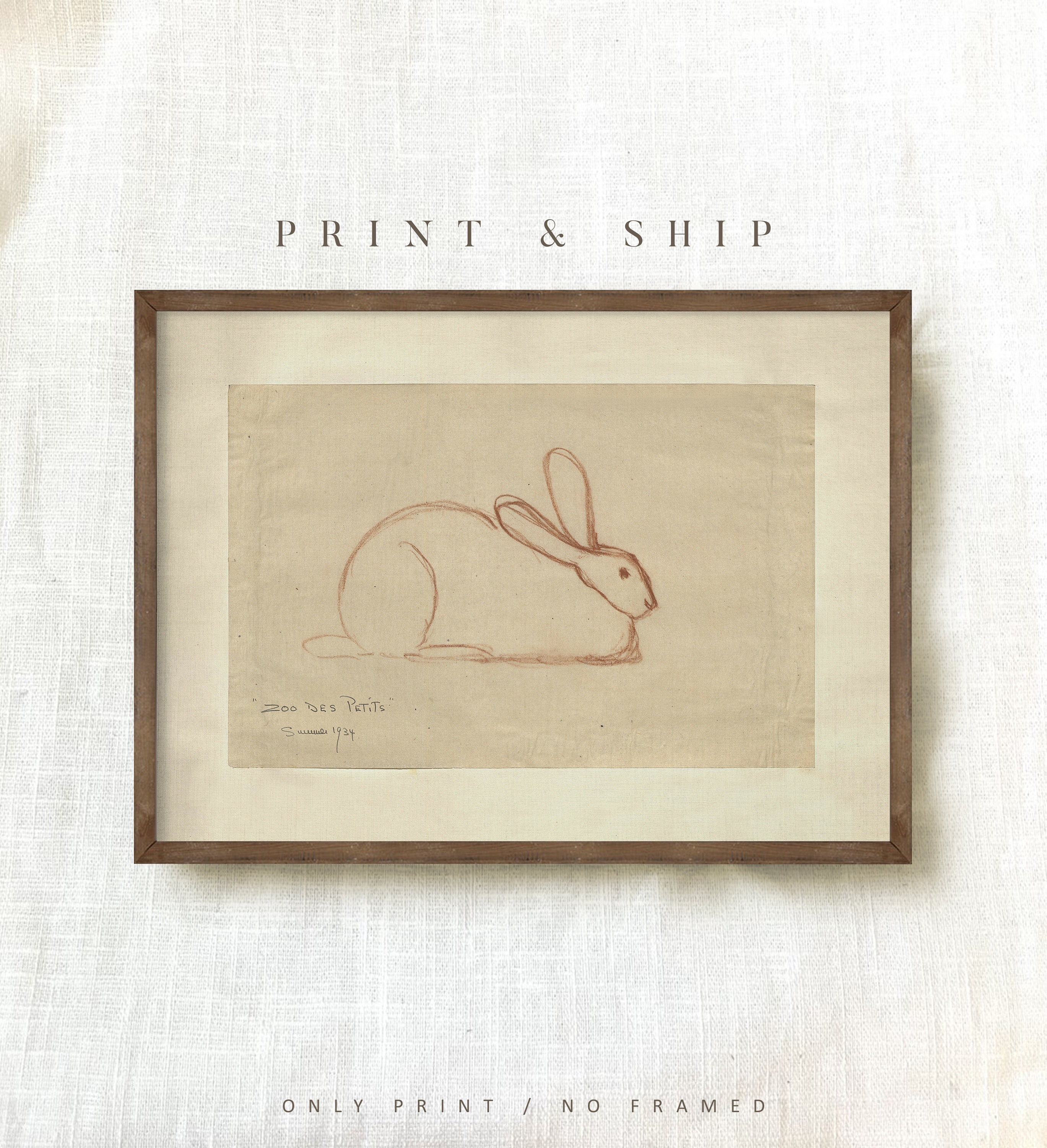 Vintage Rabbit Drawing Wall Art, Rabbit Print Nursery, Bunny