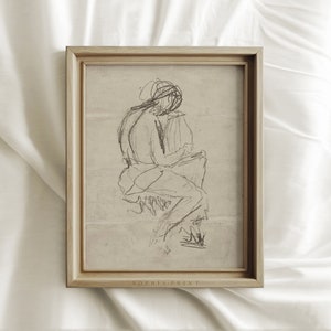 Neutral Figure Sketch Art Print, Vintage Woman Abstract Drawing, Line Drawing Wall Art, MAILED ART PRINTS #14