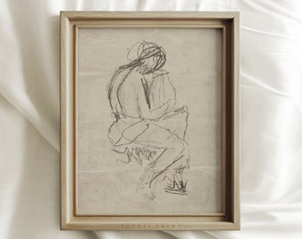 Neutral Figure Sketch Art Print, Vintage Woman Abstract Drawing, Line Drawing Wall Art, MAILED ART PRINTS #14