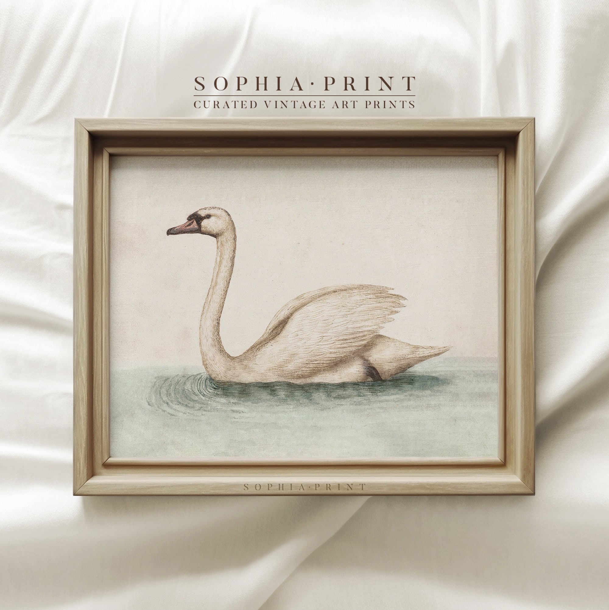 Vintage Nursery Art Print, Swan Painting, Animal Wall Art, Farmhouse Wall Decor, Kids Room Decor #376