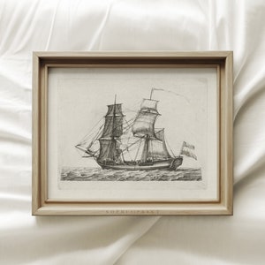Great White Sailing Ship, Majestic Ship, Seamanship Wall Art, Vintage Etching, Neutral Art Print, Sophia Print, Shipped Prints #299