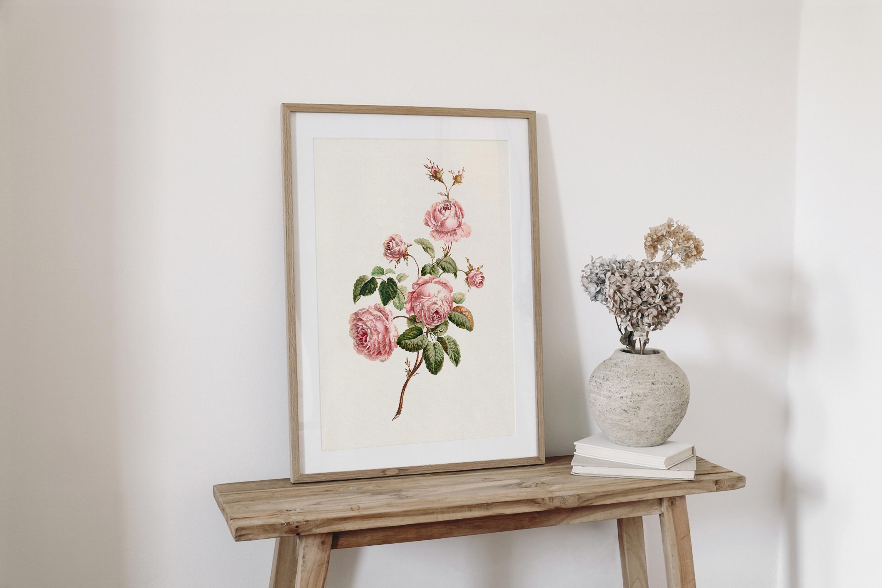 ピンクの花の絵画アート、花柄アートプリント、花のアートプリント
