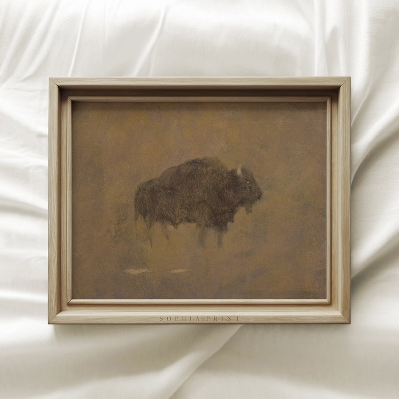 Vintage Bison Art Print, Antique Brown Tones, Animal Wall Art, Rustic ...