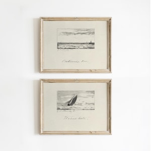 Sketch Set of Two, Seascape Drawing Art Print, Sail and Sea Sketch Art, Drawing Art Print, Seascape Drawing Set of Two #989