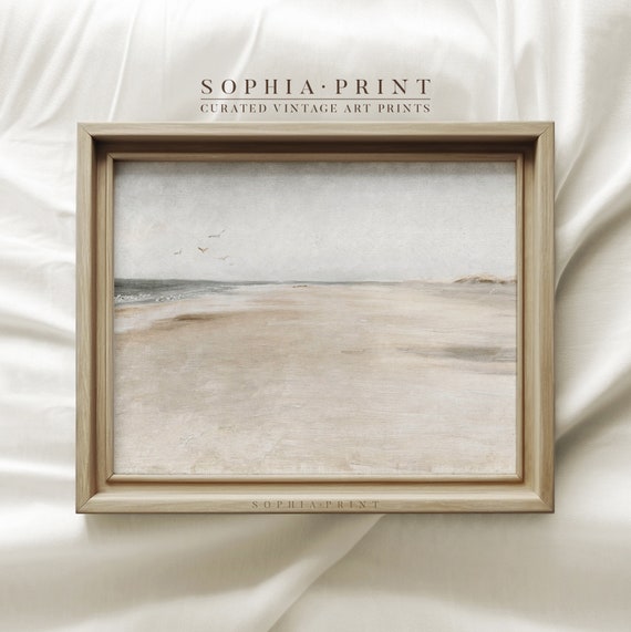 Vintage Neutral Beach Print, Soft Coastal Landscape Art Print, Bathroom Minimal Art Print, Muted Landscape Print, Textured Art Paper #406
