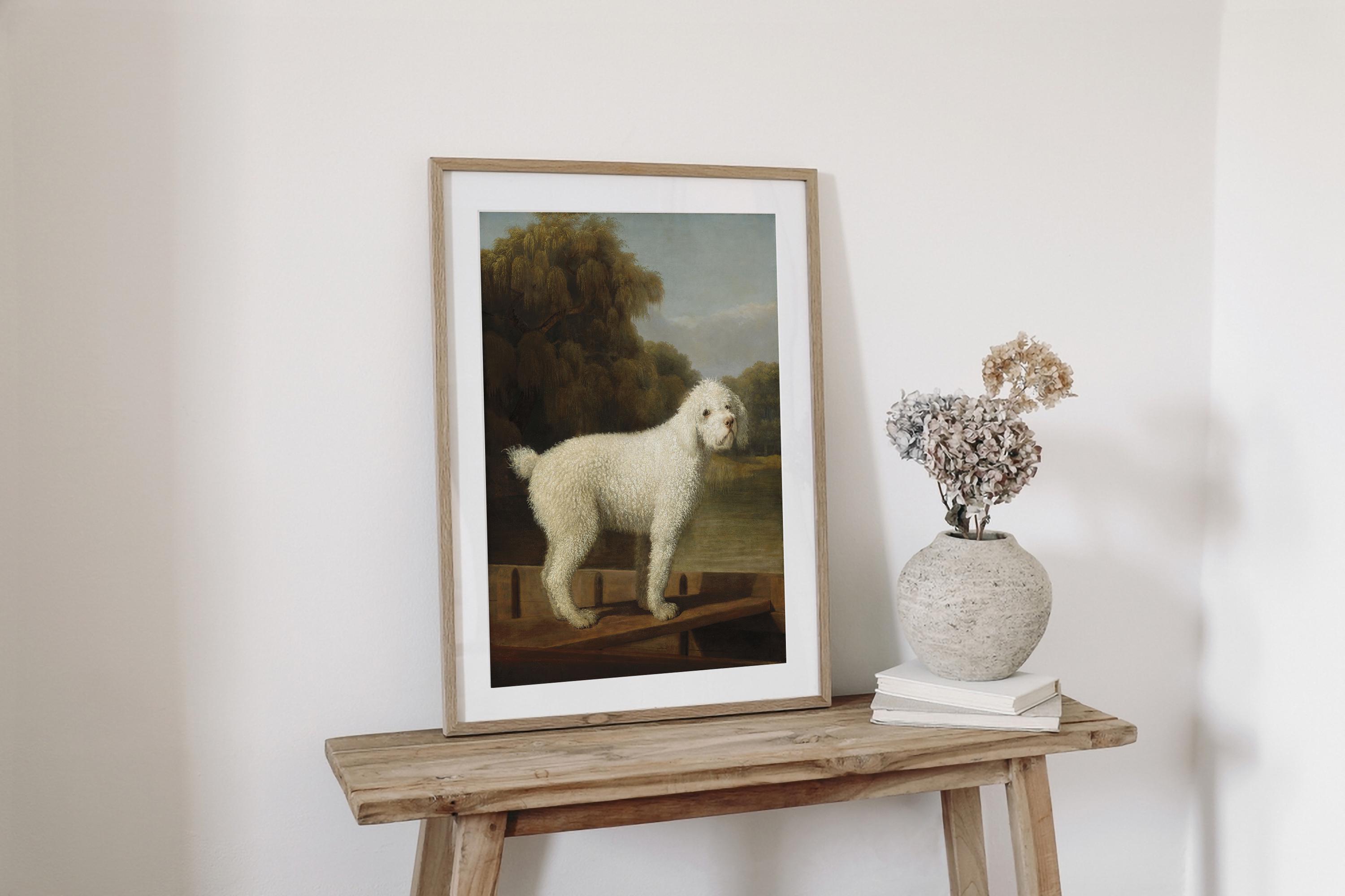 白い犬の絵画プリント、木製パネルの犬のアートプリント、動物の絵画