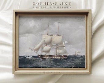 Sailboat in the Sea Painting Print, Vintage Sailboat Art Print, Vintage Seascape Wall Art, Sailboat Painting Art Print, Mailed Prints #475