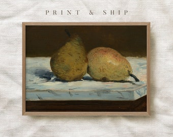 Vintage Fruit Prints, Kitchen Still Life, Moody Pear Wall Art, Rustic Pear Painting Print, Farmhouse Decor #166