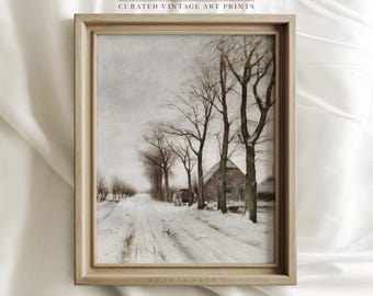 Snowy Road Painting Print, Winter in Village Art Print, Cold Weather Art Print, Winter Art Print, Snowy Weather Art Print #860