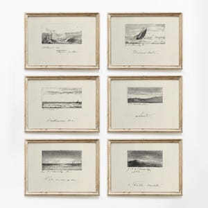 Sketch set of 6, Seascape Sketch Art, Mountain Drawing Art Print, Landscape Sketch Art, Drawing Art Print, Sketch Art Print #962