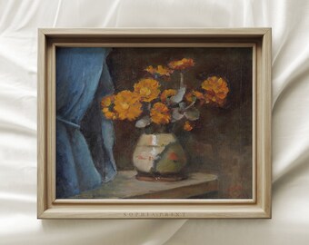 Flores naranjas en jarrón, flores antiguas, pintura al óleo de flores, decoración rústica, impresión enviada por correo, impresión artística vintage, impresión de Sophia, impresión enviada n.° 50