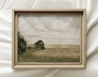 Lanscape Print, Vintage Green Meadow Painting, Vintage Wall Art, Country Farmhouse Wall Decor, Scenery Art Print, Housewarming Gift #3