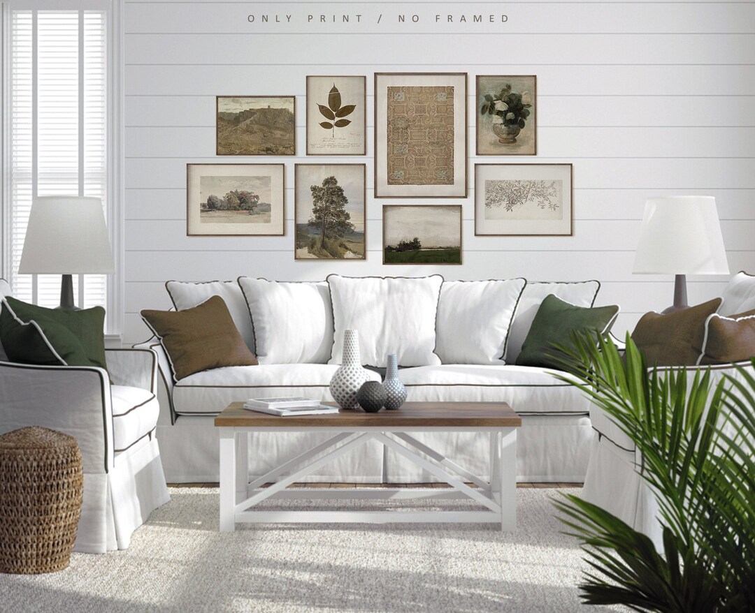 Gallery Wall Set of 8, Green Neutral Vintage Prints, French Country ...