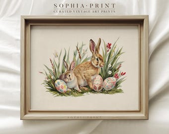 Nursery Rabbit Art Print, Girls Room Wall Art, Easter Bunny Painting, Spring Kids Room Decor #98