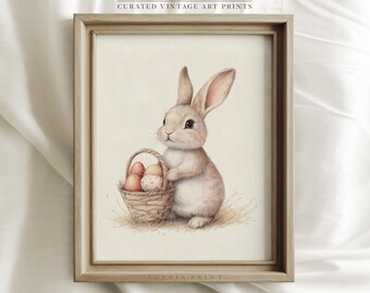 Light Tone Rabbit Art Print, Girls Room Decor, Nursery Wall Art, Easter Bunny Painting #976