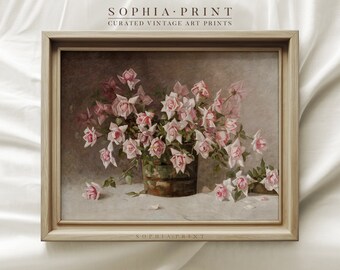 Vintage Pink Flower Art Print, Vintage Roses in the Vase Art Print, Flower Painting Art Print, Pink Rose Art Print #533