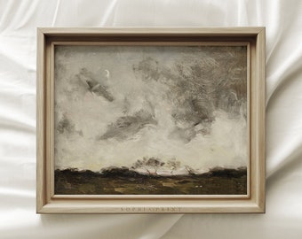 Lámina rústica de pintura al óleo de nubes, lámina de arte mural de paisaje oscuro y melancólico, decoración de pared para sala de estar, decoración de casa de campo campestre, regalo de inauguración de casa n.° 348