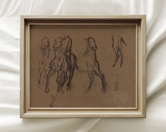 Moody Horse Sketch Art Print, Vintage Equestrian Print, Rustic Animal Drawing Wall Art, Brown Living Room Wall Art, Cottage Wall Decor #332