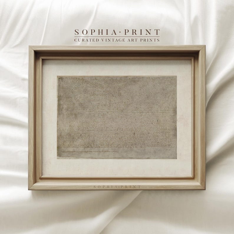 May include: A framed print of a vintage document with a light brown background. The document is filled with text in a black ink. The frame is a light wood color. The text at the top of the frame reads "SOPHIA PRINT CURATED VINTAGE ART PRINTS". The text at the bottom of the frame reads "SOPHIA PRINT".
