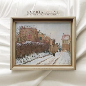 Winter and Villager Art Print, Snowy Weather and Village Painting Print, Snow Art Print, Snowy Road Painting Print #857