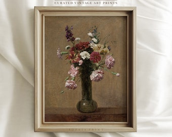 Estampado de flores variadas en un jarrón, lámina artística de flores coloridas, arte de pintura botánica vintage, lámina artística de pintura floral n.° 554