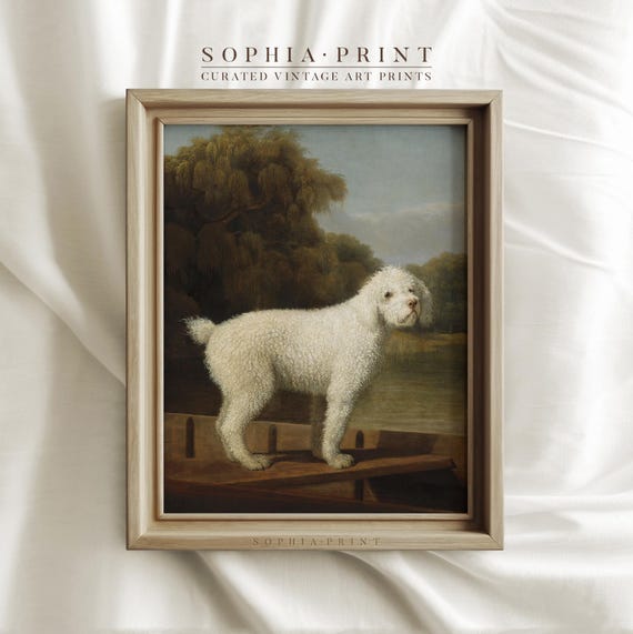 白い犬の絵画プリント、木製パネルの犬のアートプリント、動物の絵画