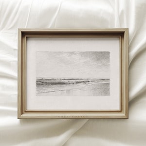 Beach Sketch Art, Sea Sketch Print, Vintage Landscape Sketch Art, Vintage Etching, Neutral Art Print #300