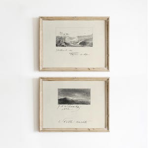 Sketch Set of 2, Landscape Sketch Art Print, Mountain Drawing Art, Nature Sketch Art Print, Drawing Set of Two #987