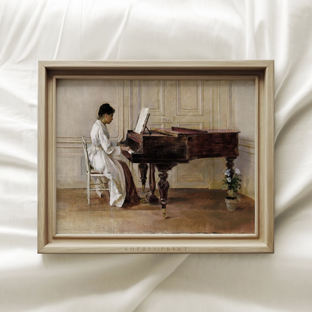 Woman Playing Piano, Old Piano, White Dress Woman, Vintage Wall Art ...