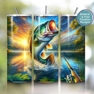 Bass Fish 20 oz Skinny Tumbler Fisherman Sublimation Design Digital Download PNG Instant DIGITAL, Bass Fishing Tumbler, Bass Lover Tumbler