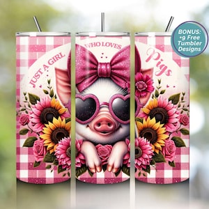 Just A Girl Who Loves Pigs Tumbler Wrap, Cute Pig 20oz Skinny Tumbler Wrap PNG, Funny Pig Tumbler Wrap PNG, Sublimation Tumbler Design