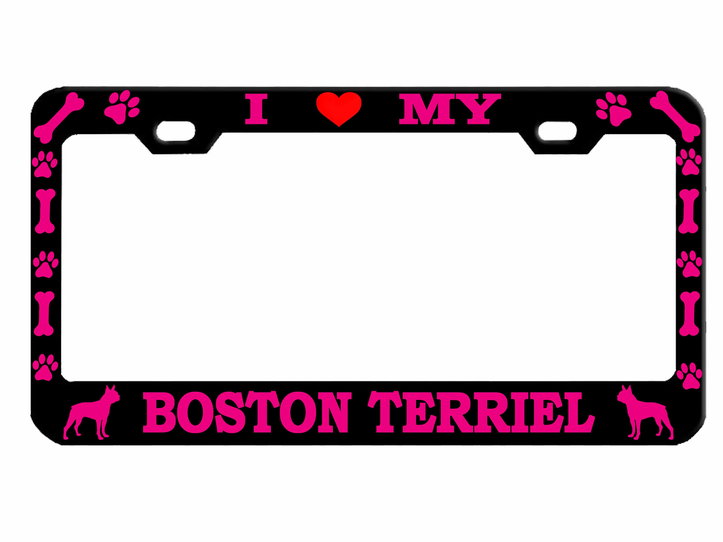 Boston Terrier Dog Breed Auto Car License Plate Frame Tag Holder 4 Hole