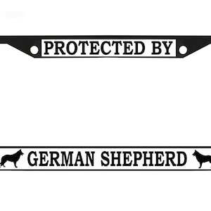 Protected By German Shepherd Dog Lovers Stainless Steel Chrome Car License Plate Frame Auto Tag Holder