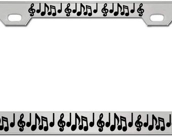 Music Musical Note Treble Clef Pattern Stainless Steel Chrome Car License Plate Frame Auto Tag Holder