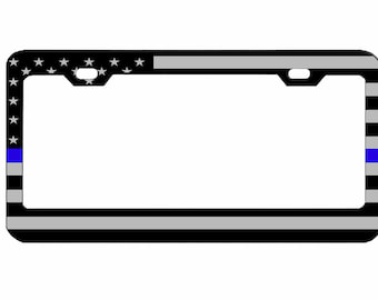 Thin Blue Line American Flag Metal License Plate Frame
