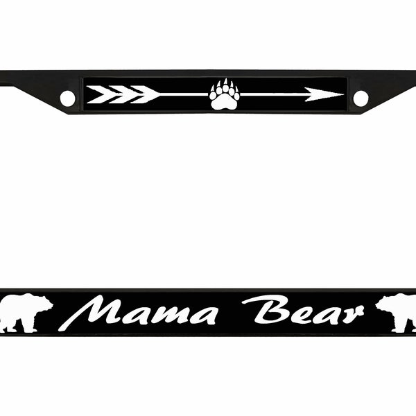 Mama Bear Design Heavy Duty Metal Car License Plate Frame Auto Tag Holder/Great Gift for Momma Bears, Expecting Mothers, Baby Shower