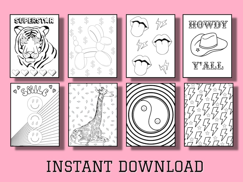 Preppy Coloring Pages, Aesthetic Coloring Pages Printable, Easy, PDF