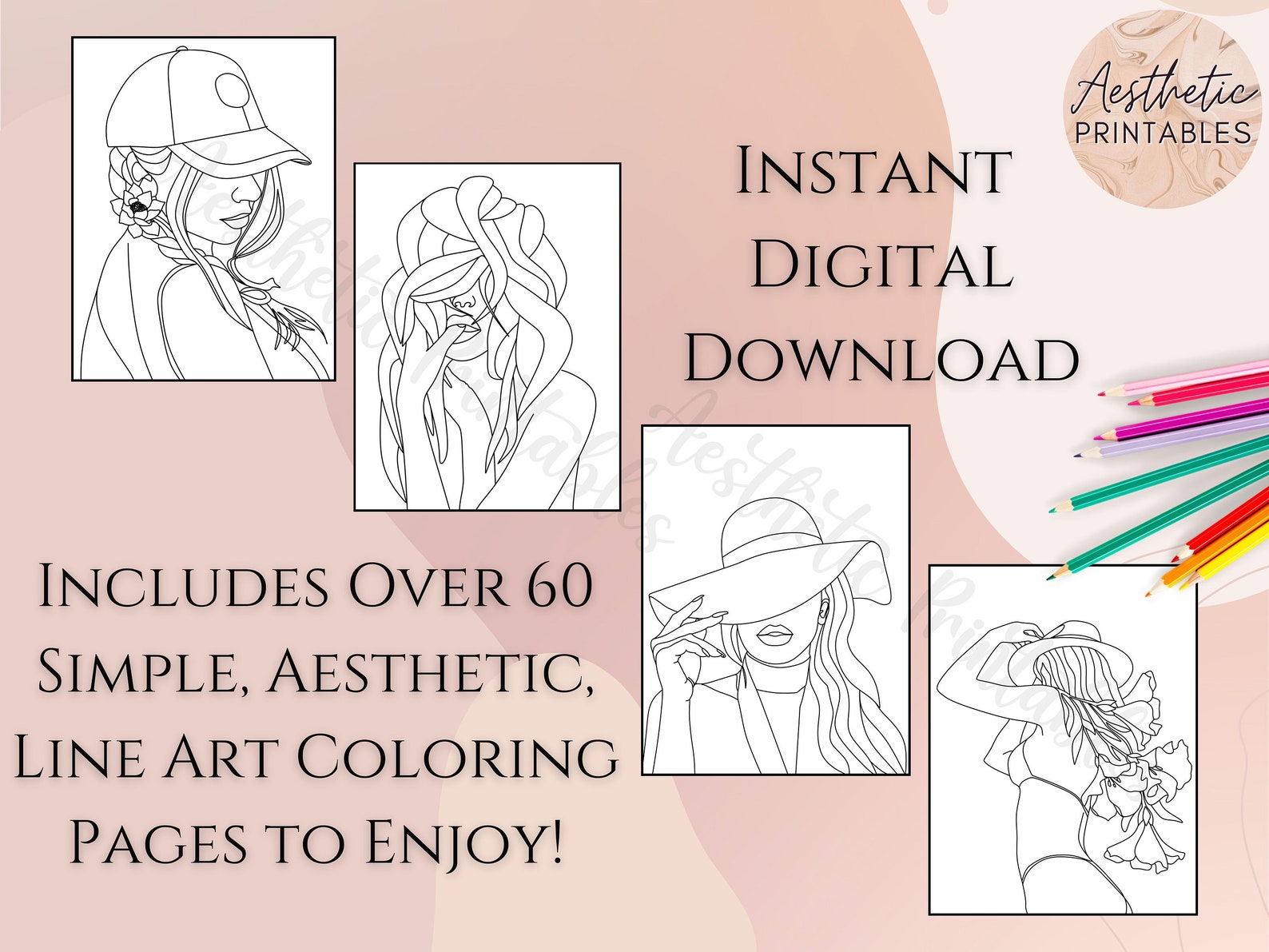 Aesthetic Coloring Book, PDF Coloring Book, Minimalist Coloring Book, Aesthetic Coloring Book ...