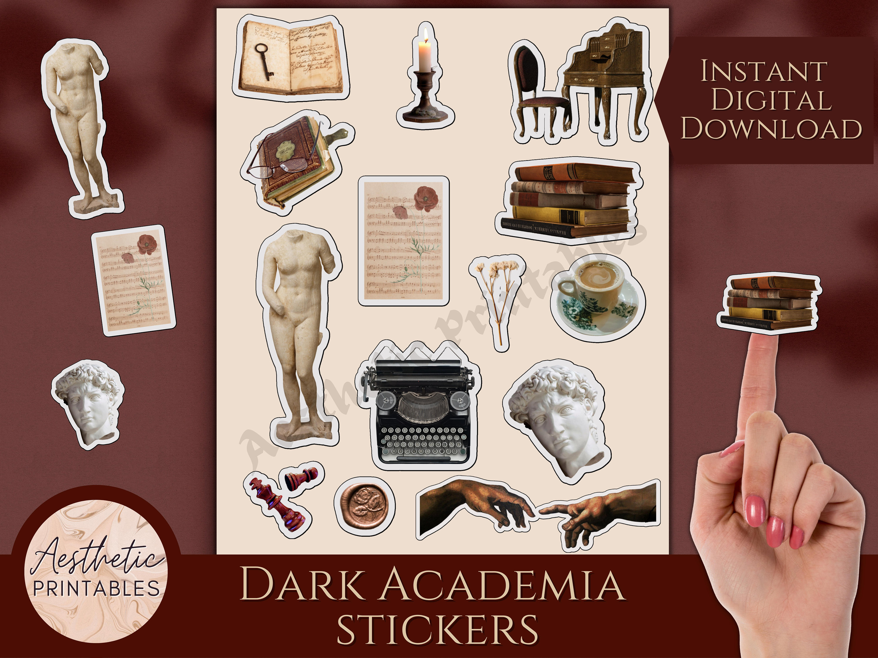 Dark Academia Stickers, Printable Sticker Sheet, Journaling Stickers,  Vintage Stickers, Bullet Journal, Sticker Sheet Aesthetic, Digital PDF -   Finland