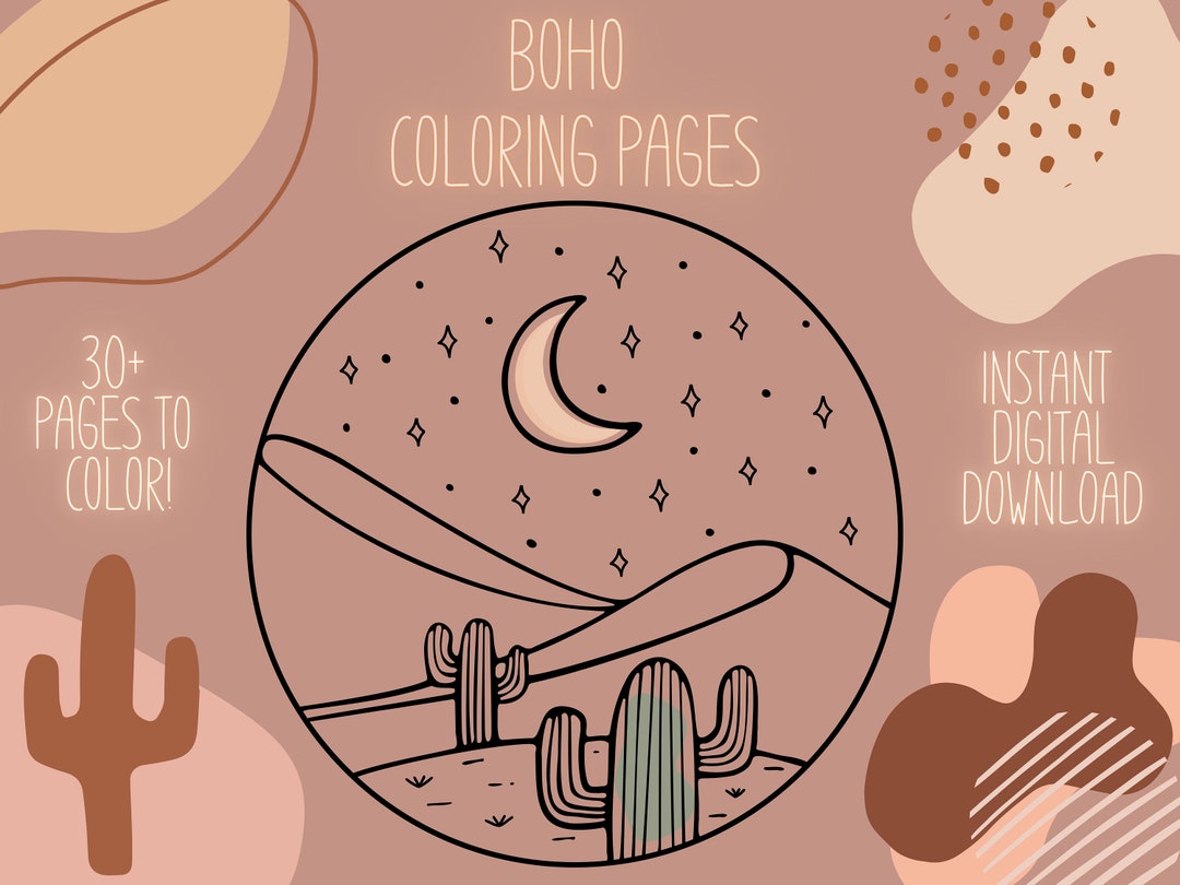 Boho Coloring Pages, Boho Coloring Book, Printable, Minimalist