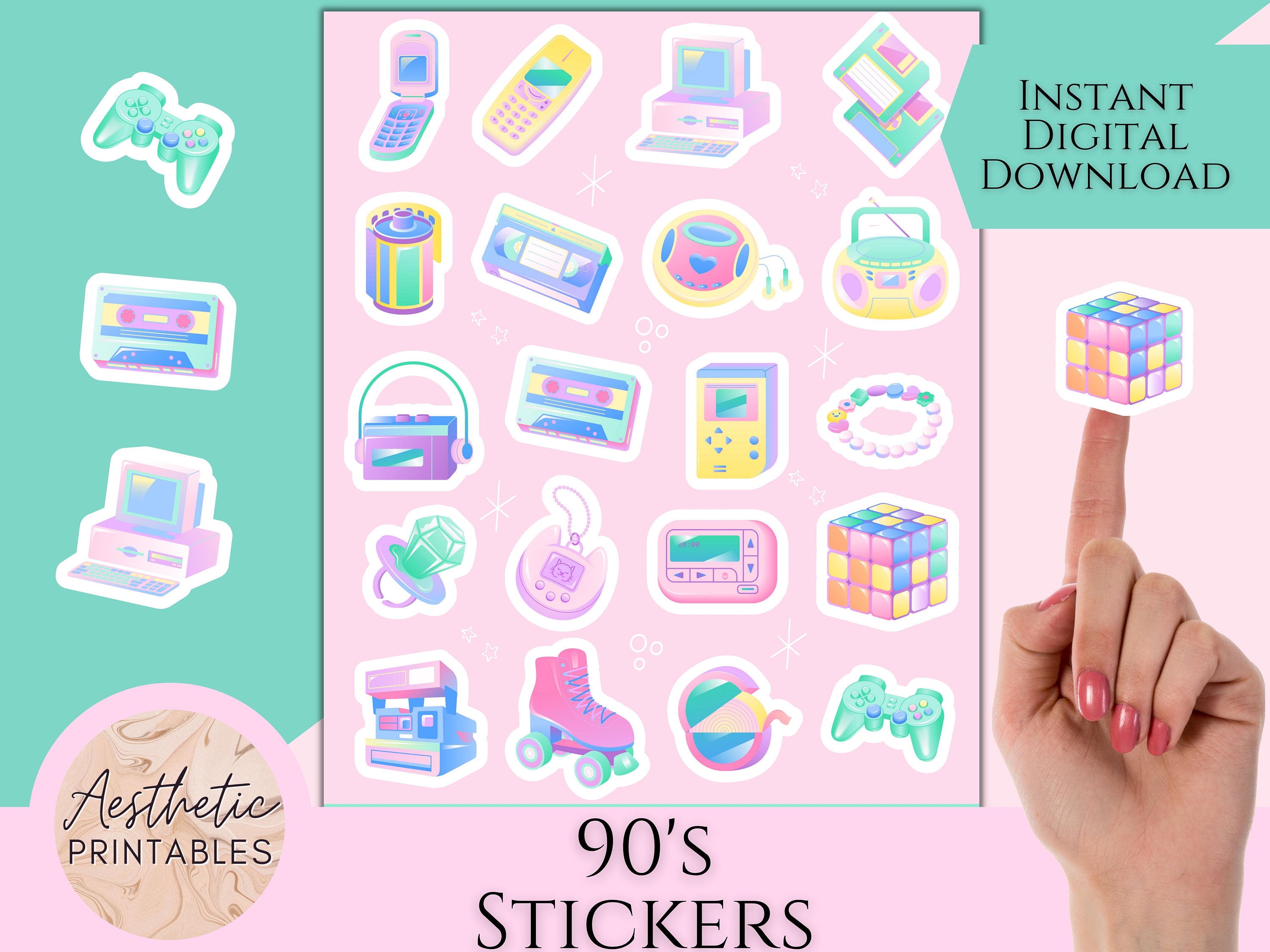 90's Girly Stickers - 47 Printable Stickers Mega (2268239)
