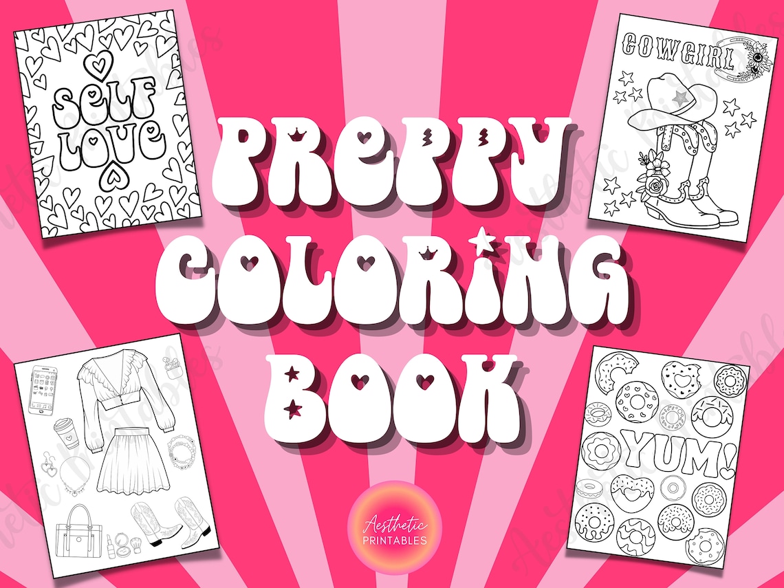 Preppy Coloring Pages Preppy Coloring Book Printable Easy - Etsy