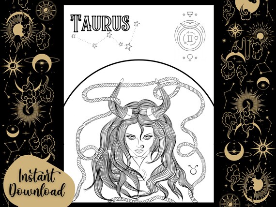 zodiac astrology taurus printable coloring page for teens and etsy
