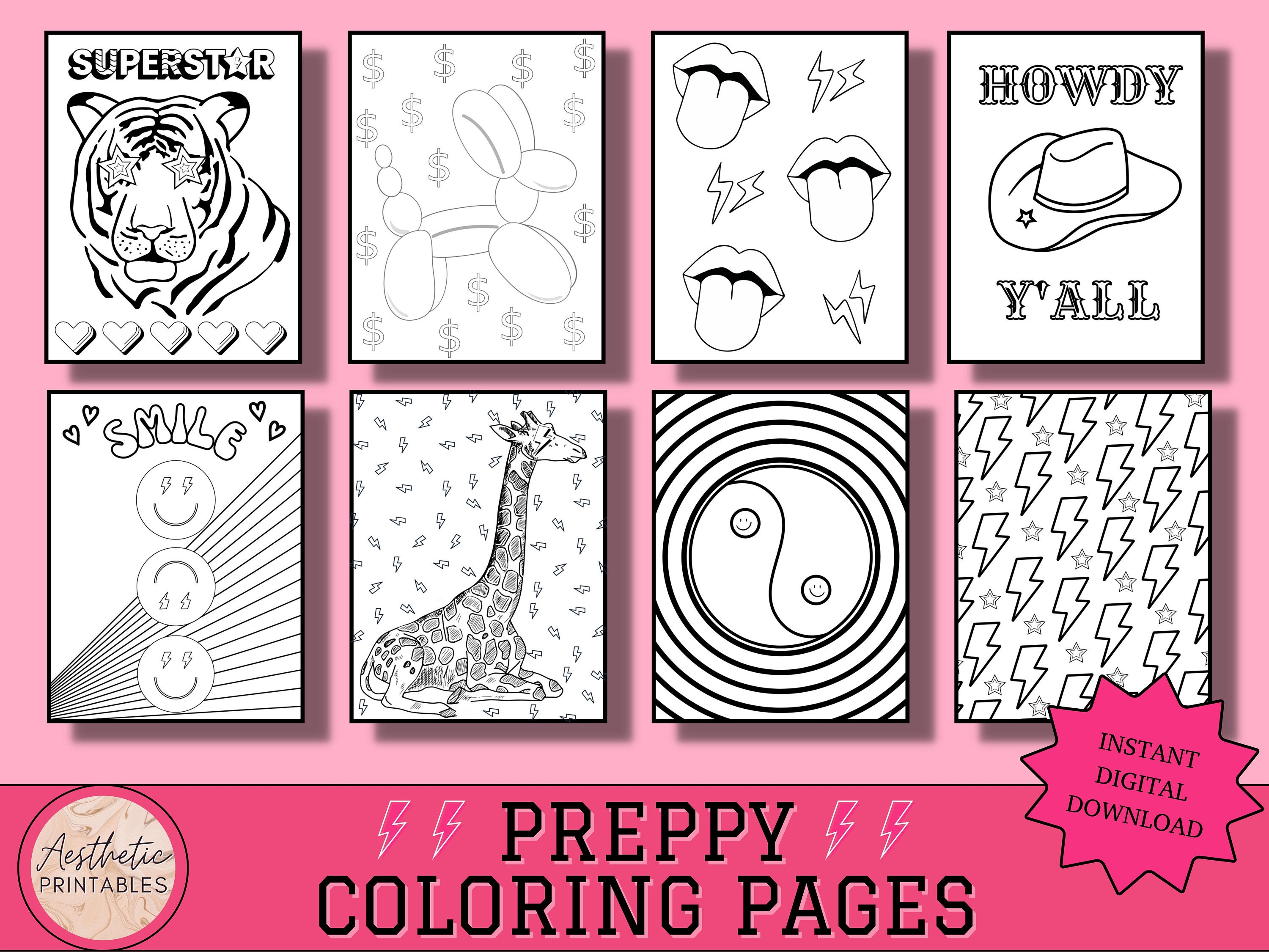 Preppy Coloring Pages, Aesthetic Coloring Pages Printable, Easy