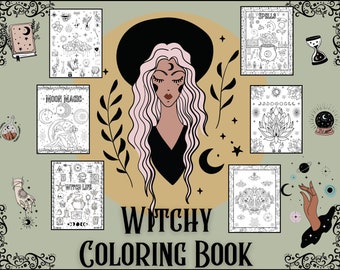 Witchy Coloring Pages, Witchy Coloring Book Printable, PDF Coloring Book, Aesthetic Coloring Book, Witchy Printable for Teens and Adults