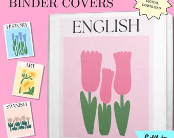 Printable Binder Covers, Floral, Minimalist, Aesthetic Binder Covers, Editable, Binder Cover Template, Custom Binder Covers