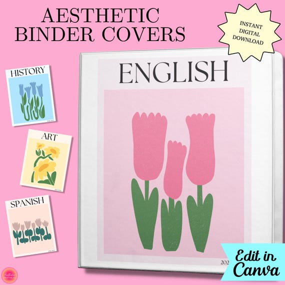Printable Binder Covers, Floral, Minimalist, Aesthetic Binder Covers, Editable, Binder Cover Template, Custom Binder Covers