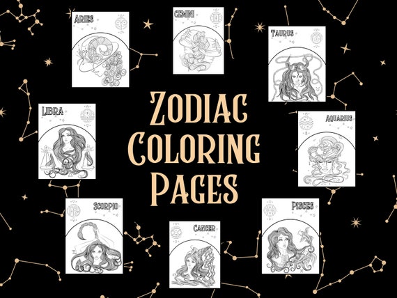zodiac sign coloring pages astrology printable coloring etsy